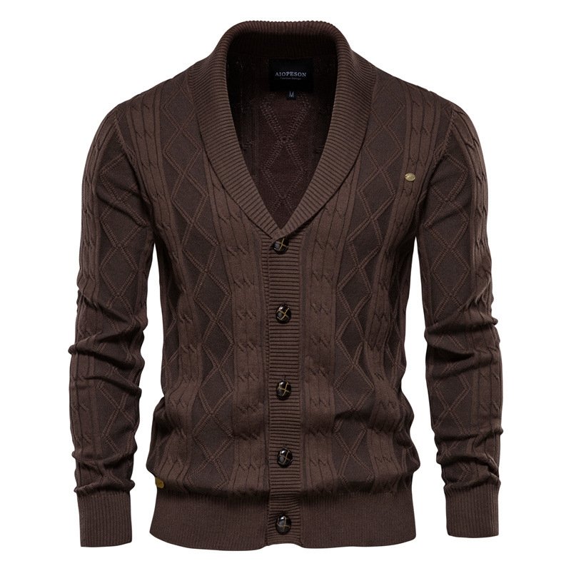 Men's Cable Knit Cardigan with Shawl Collar | V-Neck