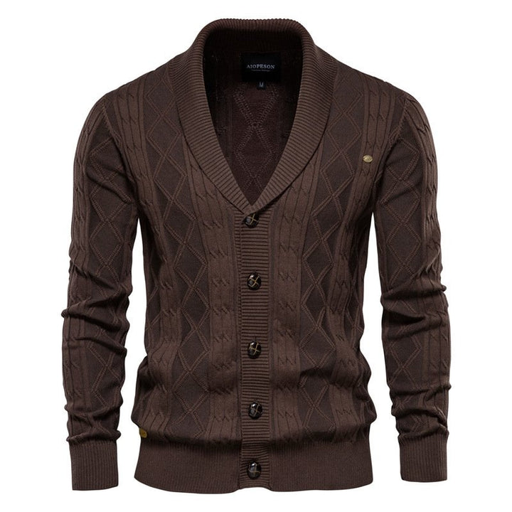 Men's Cable Knit Cardigan with Shawl Collar | V-Neck