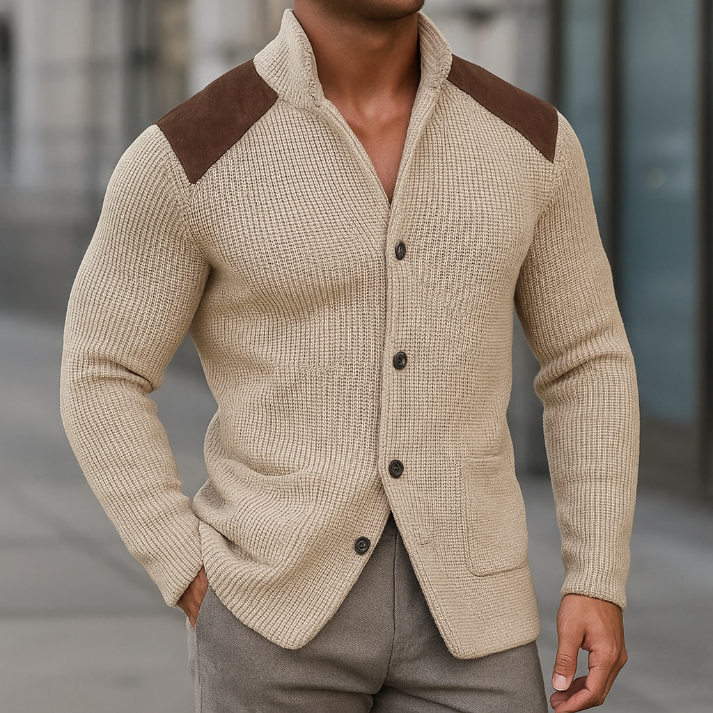 Men's Cardigan Knit Button Front | Patch Pockets