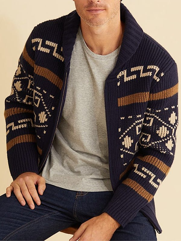 Men's Cardigan Knit Pattern Zip Front | Geometric