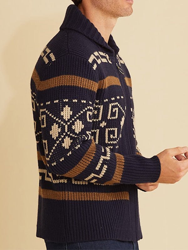 Men's Cardigan Knit Pattern Zip Front | Geometric