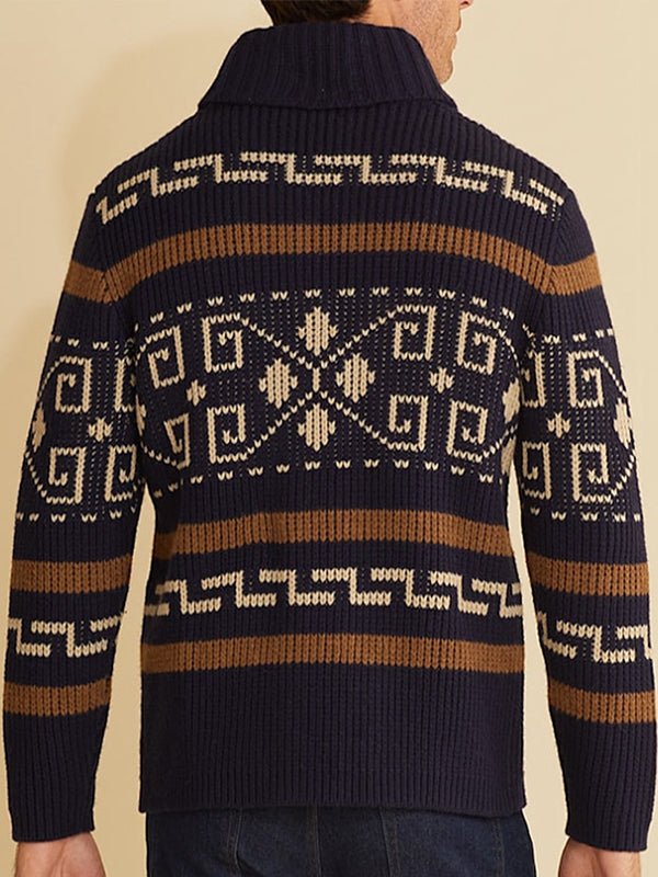 Men's Cardigan Knit Pattern Zip Front | Geometric