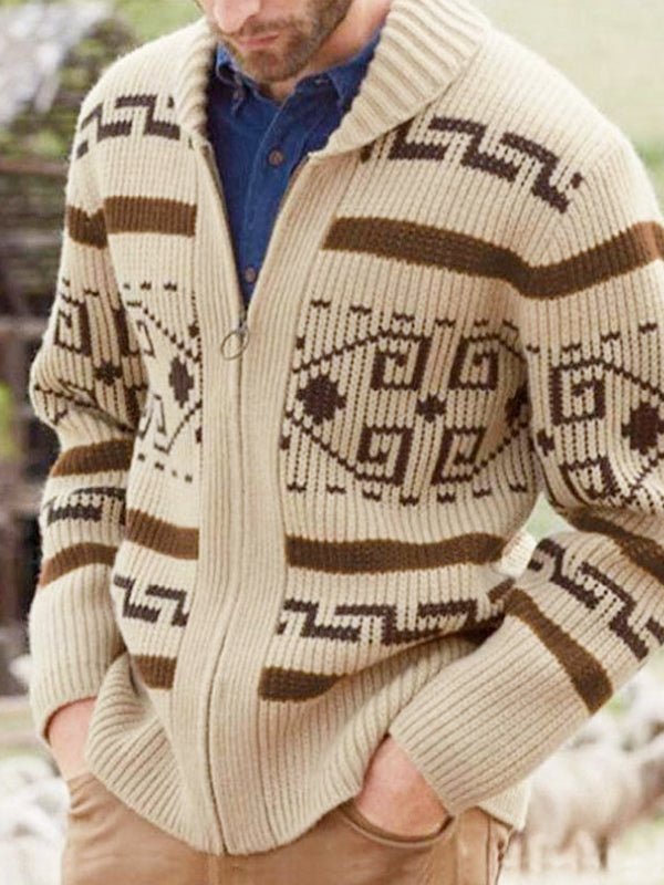 Men's Cardigan Knit Pattern Zip Front | Geometric