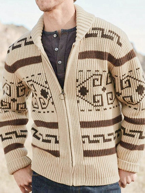 Men's Cardigan Knit Pattern Zip Front | Geometric