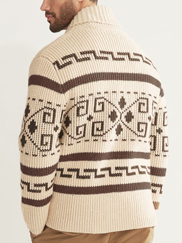 Men's Cardigan Knit Pattern Zip Front | Geometric