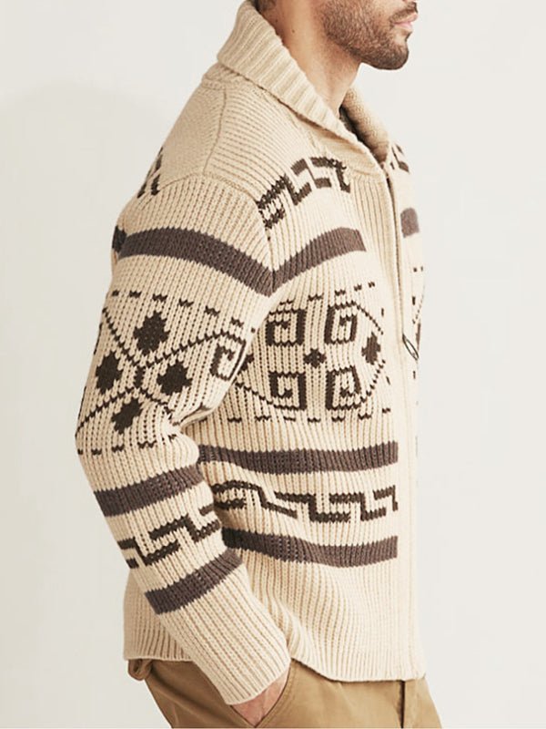 Men's Cardigan Knit Pattern Zip Front | Geometric