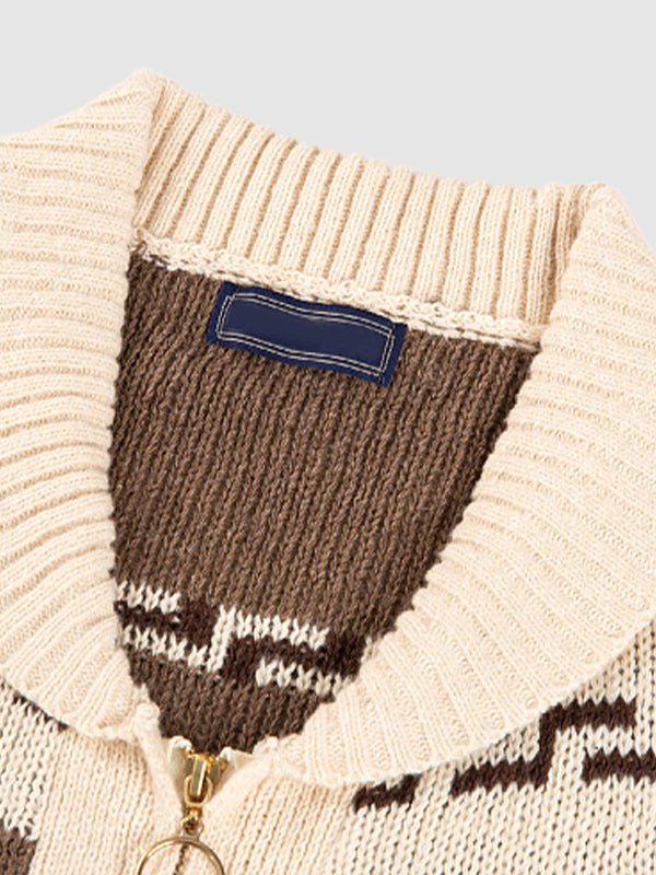 Men's Cardigan Knit Pattern Zip Front | Geometric
