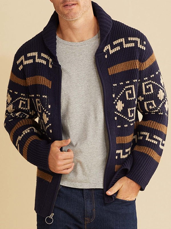 Men's Cardigan Knit Pattern Zip Front | Geometric