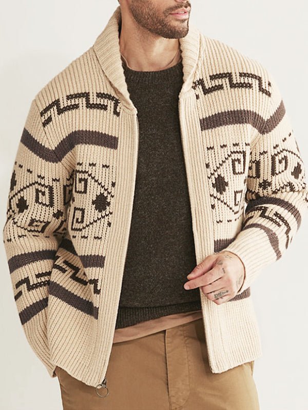 Men's Cardigan Knit Pattern Zip Front | Geometric