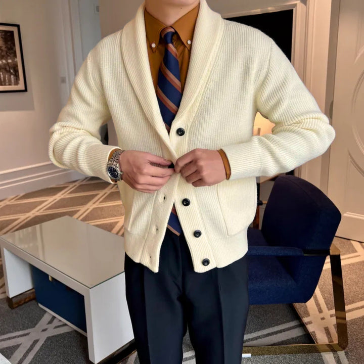 Men's Cardigan Knit Ribbed | Shawl Collar