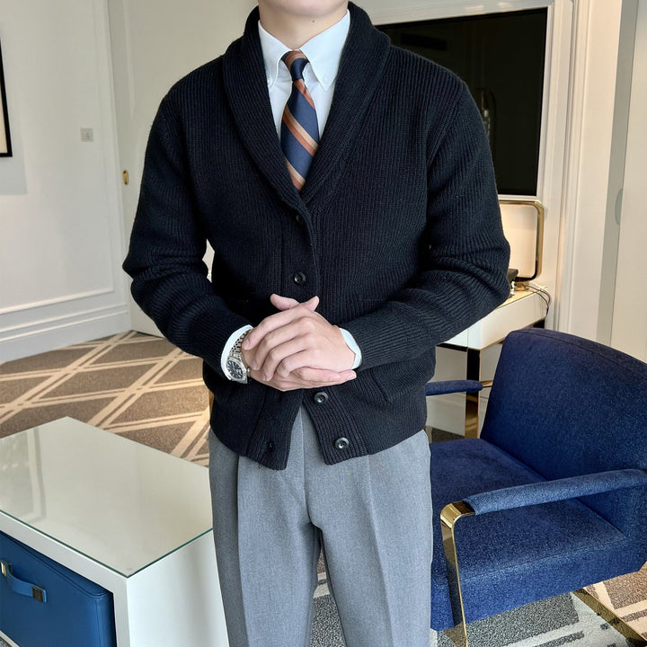Men's Cardigan Knit Ribbed | Shawl Collar