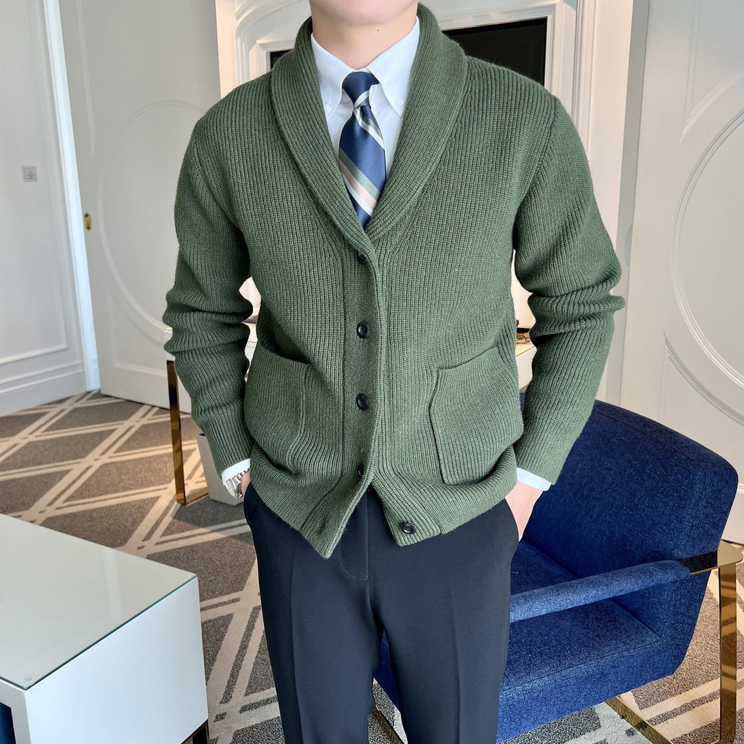 Men's Cardigan Knit Ribbed | Shawl Collar