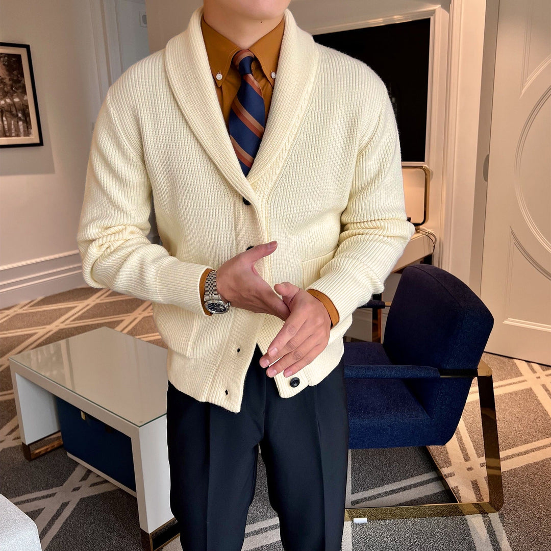 Men's Cardigan Knit Ribbed | Shawl Collar
