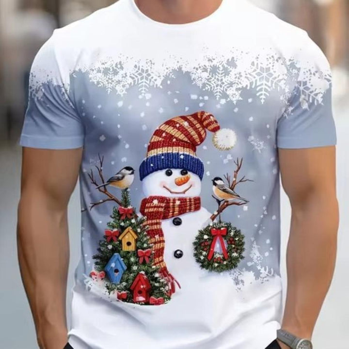Men’s Christmas Shirt with Snowman and Santa Print | Festive