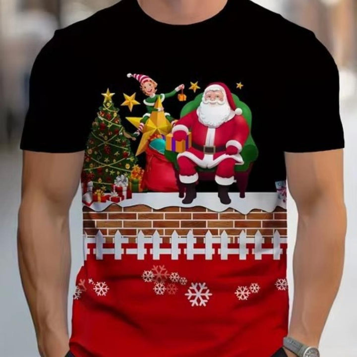 Men’s Christmas Shirt with Snowman and Santa Print | Festive