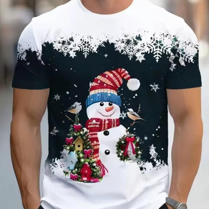 Men’s Christmas Shirt with Snowman and Santa Print | Festive