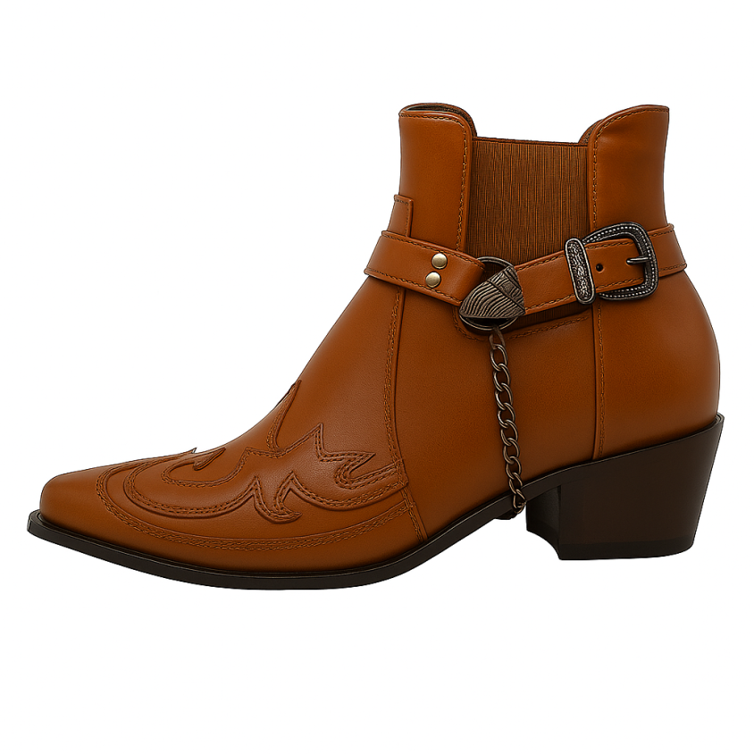 Men's Cowboy Boots with Buckle Strap & Pointed Toe | Ankle Cut