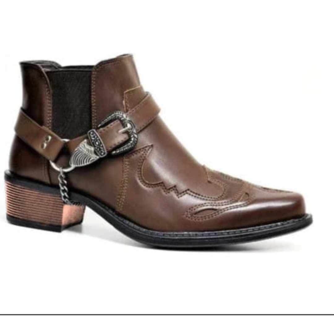 Men's Cowboy Boots with Buckle Strap & Pointed Toe | Ankle Cut