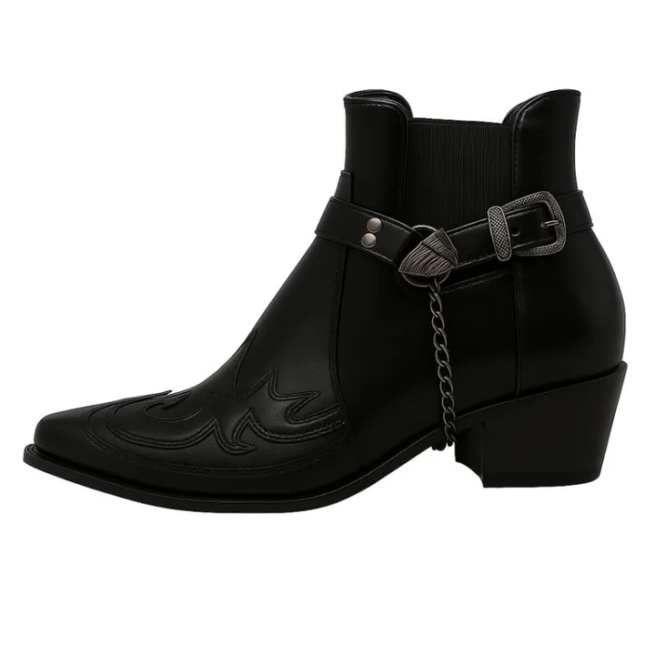 Men's Cowboy Boots with Buckle Strap & Pointed Toe | Ankle Cut