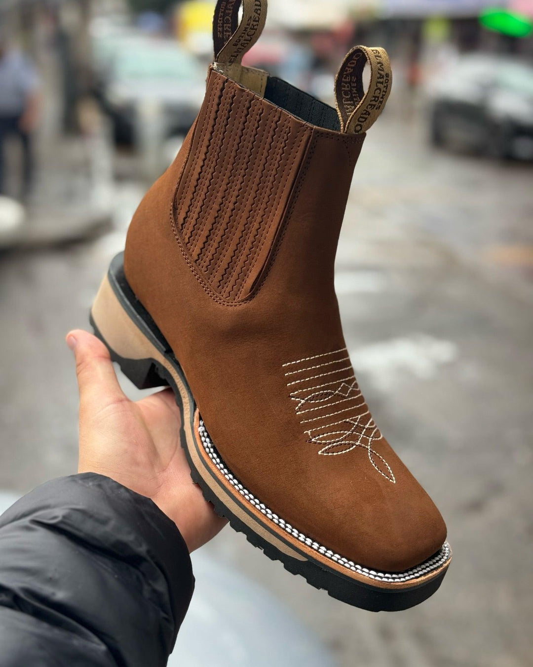 Men's Cowboy Boots with Embroidered Detail & Elastic Sides | Ankle