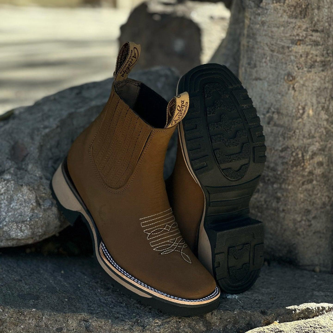 Men's Cowboy Boots with Embroidered Detail & Elastic Sides | Ankle