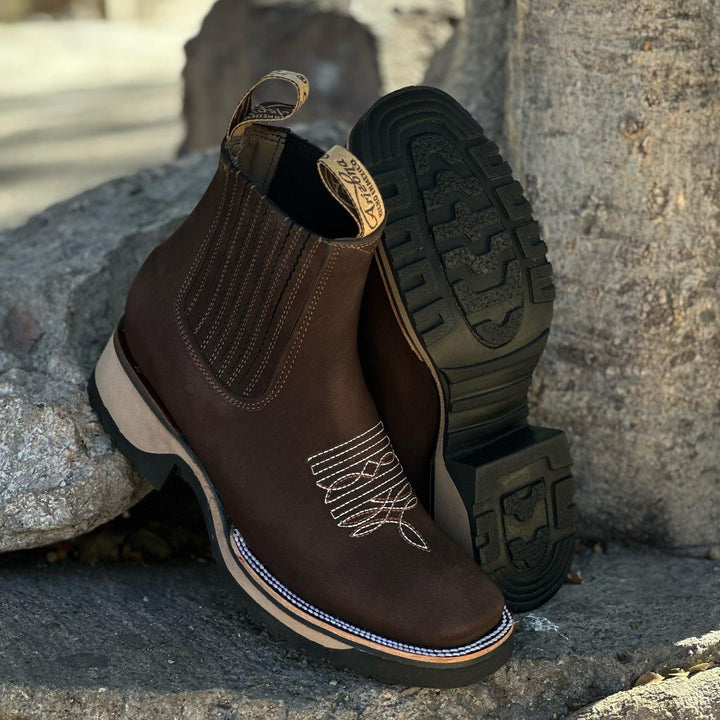 Men's Cowboy Boots with Embroidered Detail & Elastic Sides | Ankle
