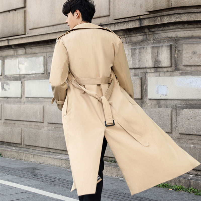 Men's Double-Breasted Trench Coat with Belted Waist | Long