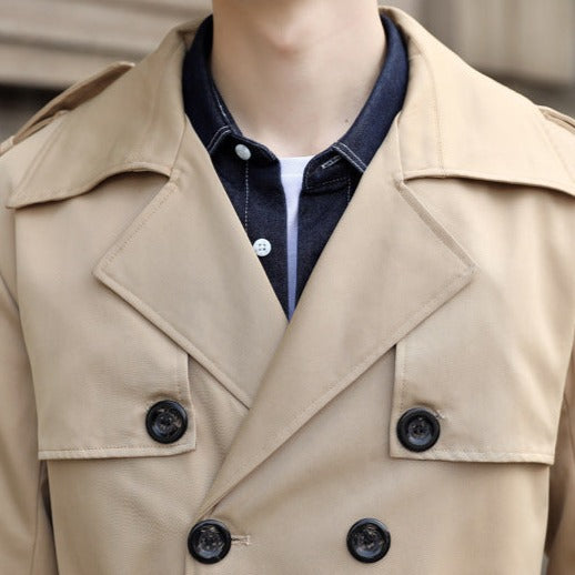 Men's Double-Breasted Trench Coat with Belted Waist | Long