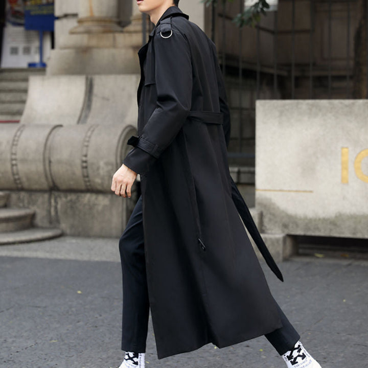 Men's Double-Breasted Trench Coat with Belted Waist | Long