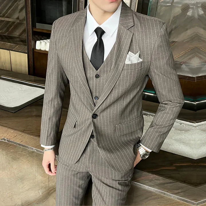 Men's Formal Suit with Pinstripe Print & 3 Piece Set | Business
