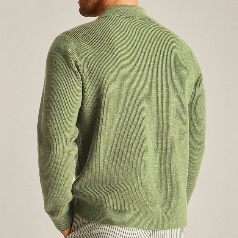 Men's Knit Cardigan with Patch Pockets & Collar | Button Up