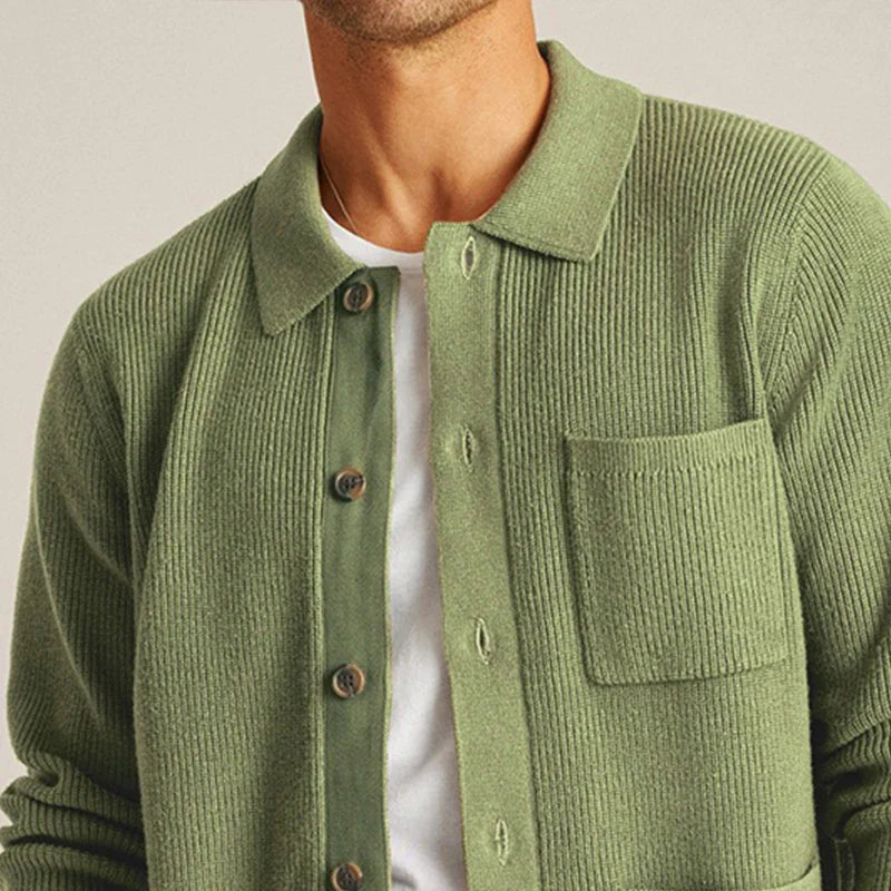 Men's Knit Cardigan with Patch Pockets & Collar | Button Up