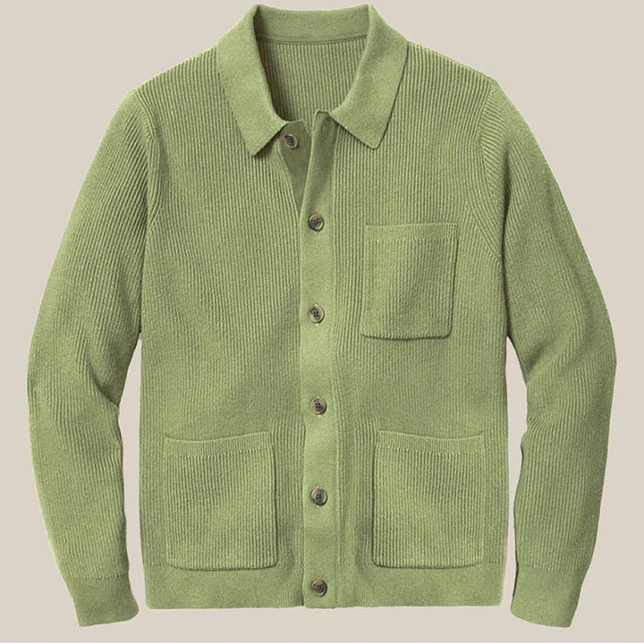 Men's Knit Cardigan with Patch Pockets & Collar | Button Up