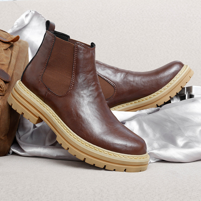 Men's Platform Chelsea Boots with Elastic Panels & Contrast Sole | Ankle