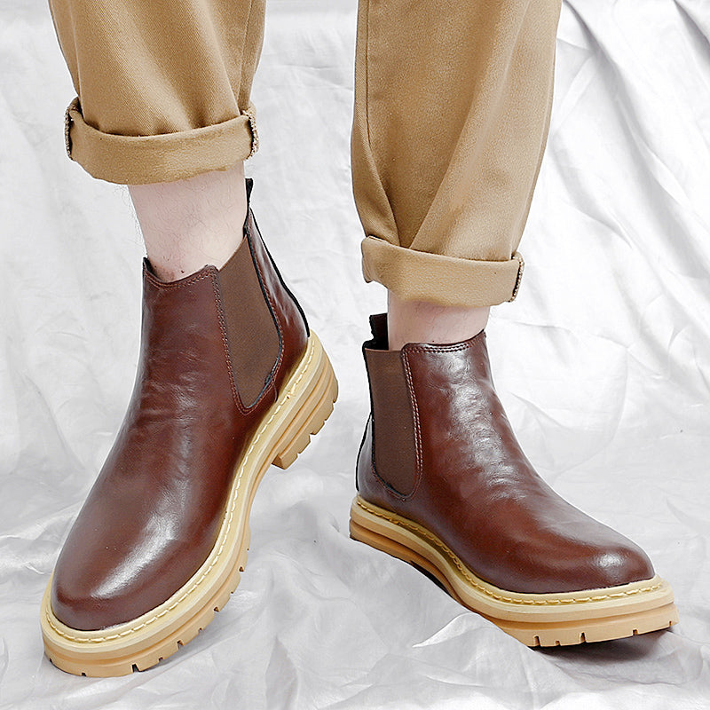 Men's Platform Chelsea Boots with Elastic Panels & Contrast Sole | Ankle