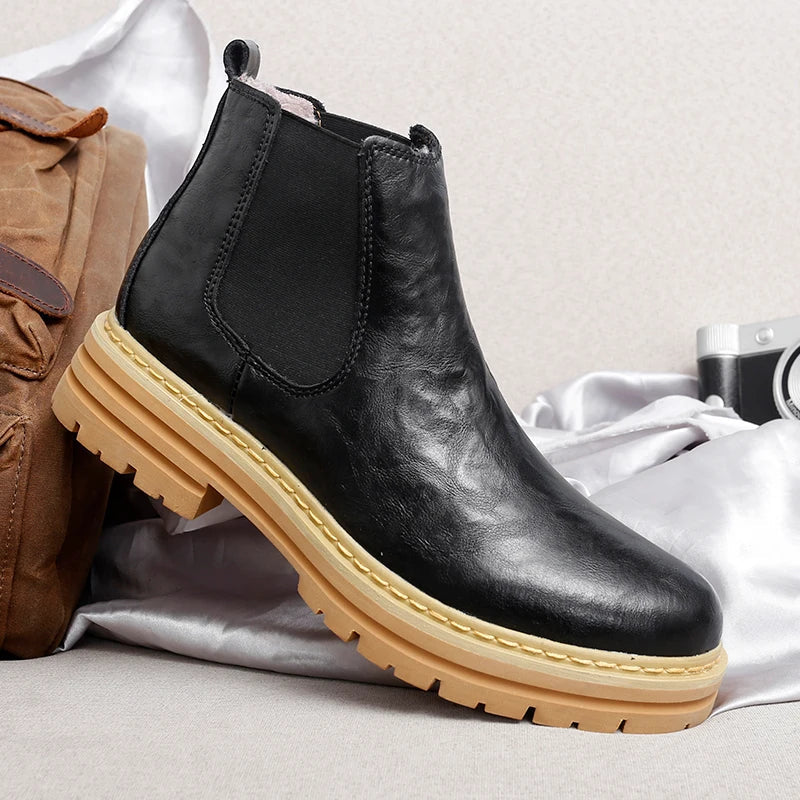 Men's Platform Chelsea Boots with Elastic Panels & Contrast Sole | Ankle