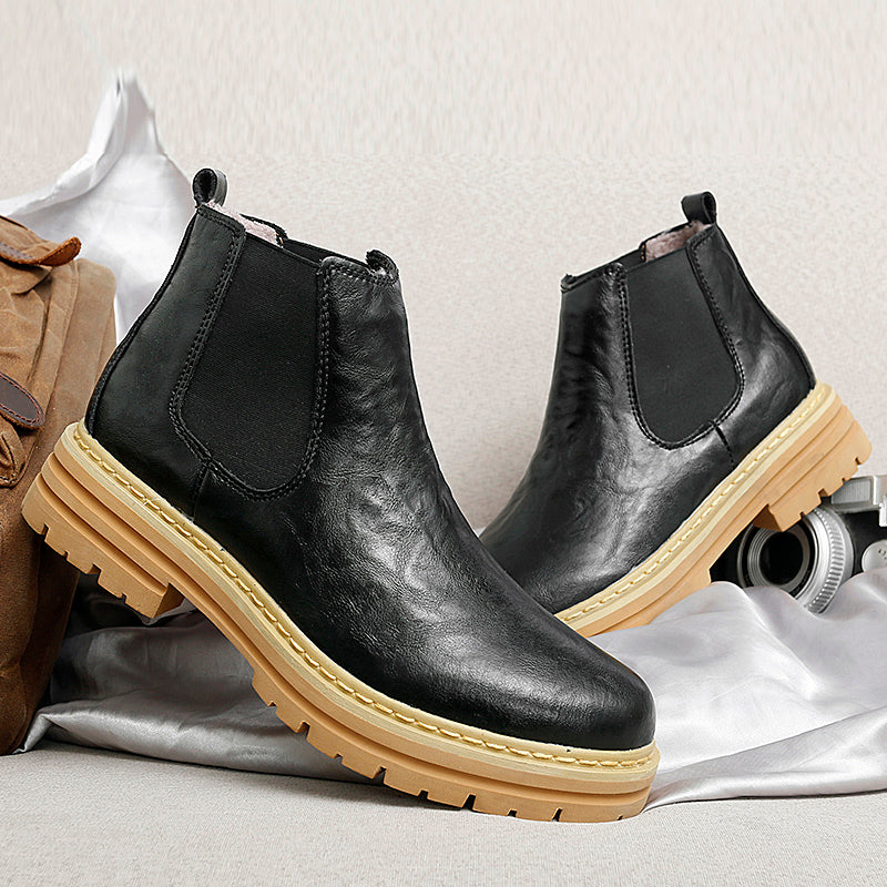 Men's Platform Chelsea Boots with Elastic Panels & Contrast Sole | Ankle