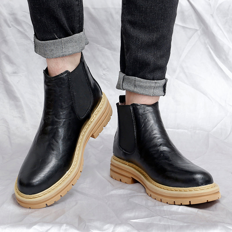 Men's Platform Chelsea Boots with Elastic Panels & Contrast Sole | Ankle