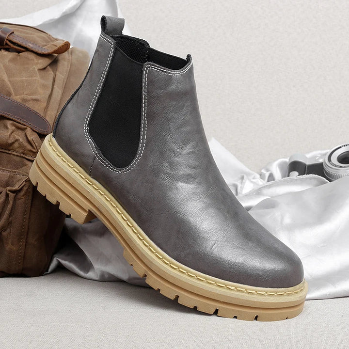 Men's Platform Chelsea Boots with Elastic Panels & Contrast Sole | Ankle