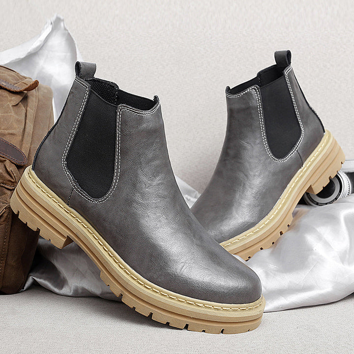 Men's Platform Chelsea Boots with Elastic Panels & Contrast Sole | Ankle