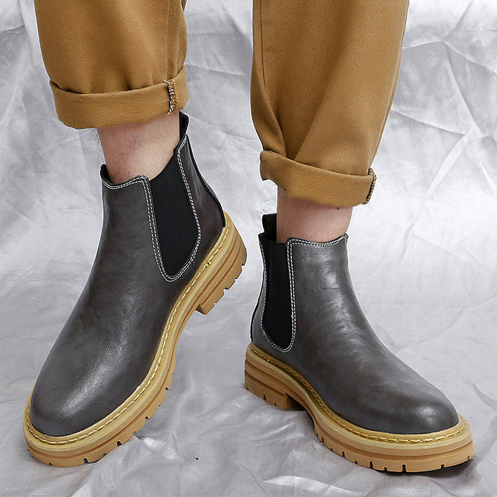 Men's Platform Chelsea Boots with Elastic Panels & Contrast Sole | Ankle