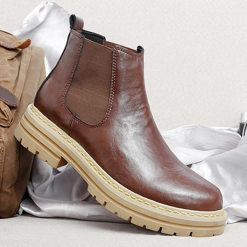 Men's Platform Chelsea Boots with Elastic Panels & Contrast Sole | Ankle