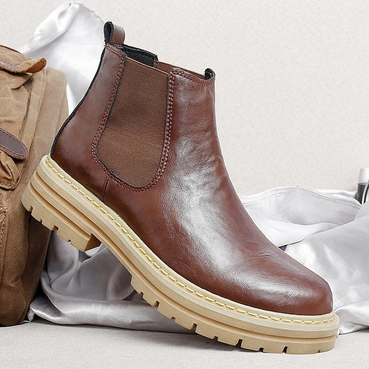 Men's Platform Chelsea Boots with Elastic Panels & Contrast Sole | Ankle