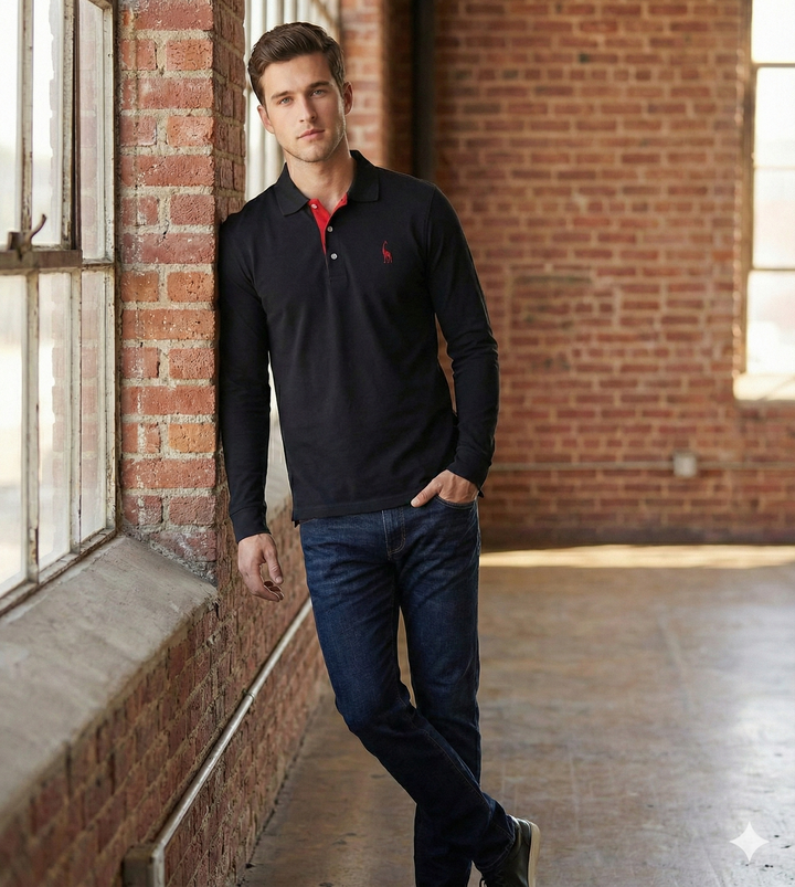 Men’s Polo Shirt Long Sleeve | Casual Slim Fit