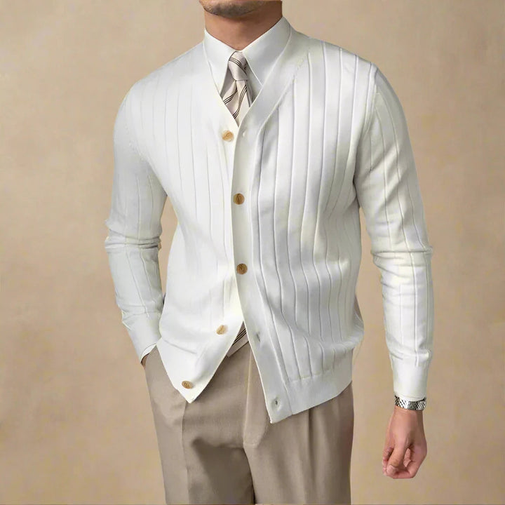 Men's Ribbed Knit Cardigan with V-Neck | Button Up Slim Fit