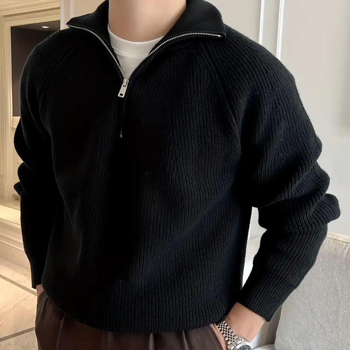 Men's Ribbed Knit Jumper with Half-Zip | Casual
