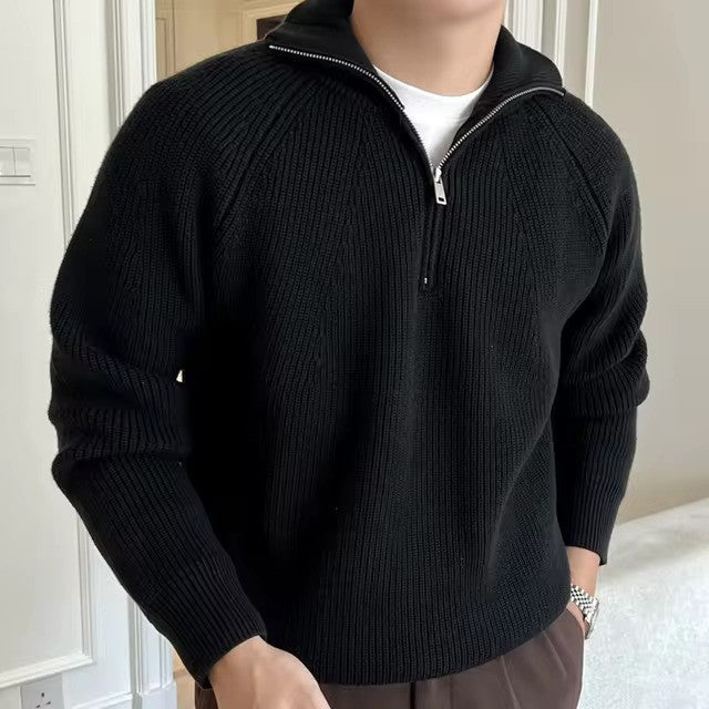 Men's Ribbed Knit Jumper with Half-Zip | Casual
