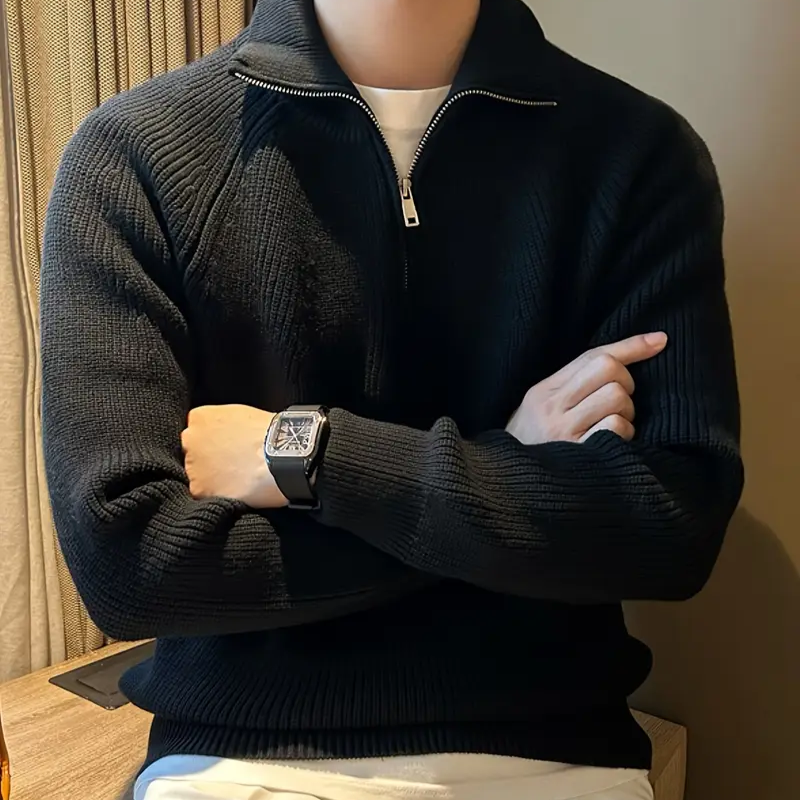 Men's Ribbed Knit Jumper with Half-Zip | Casual