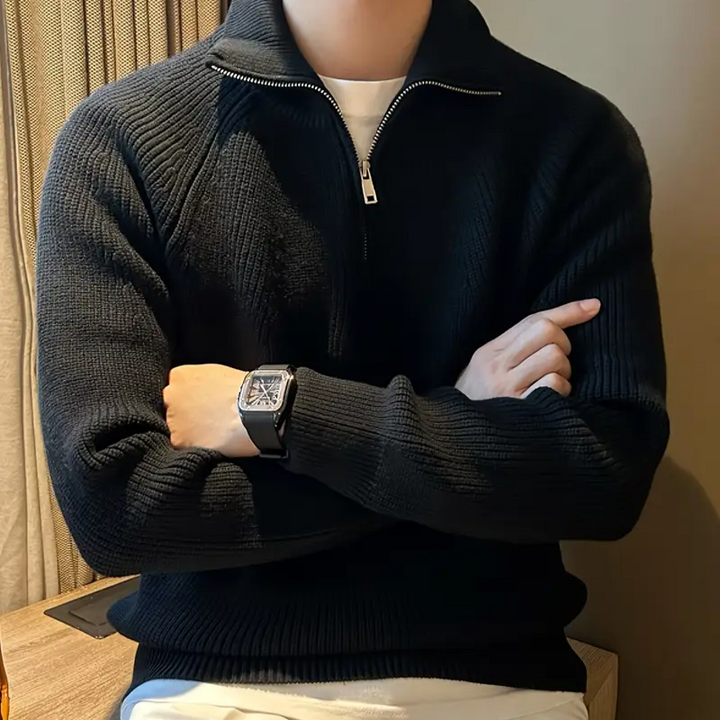 Men's Ribbed Knit Jumper with Half-Zip | Casual