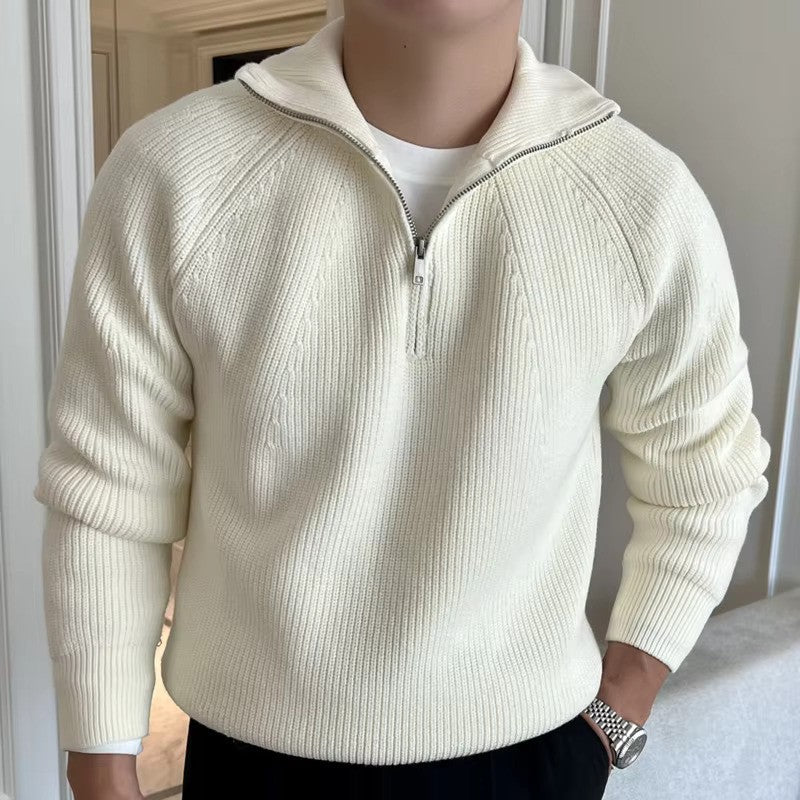 Men's Ribbed Knit Jumper with Half-Zip | Casual